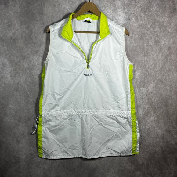 Vintage Nike Windbreaker Vest Womens Large 12-14 White Green Cinched 1/4 Zip 90s - Picture 1 of 9